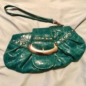 Turquoise and Silver Studded Faux Leather Clutch
